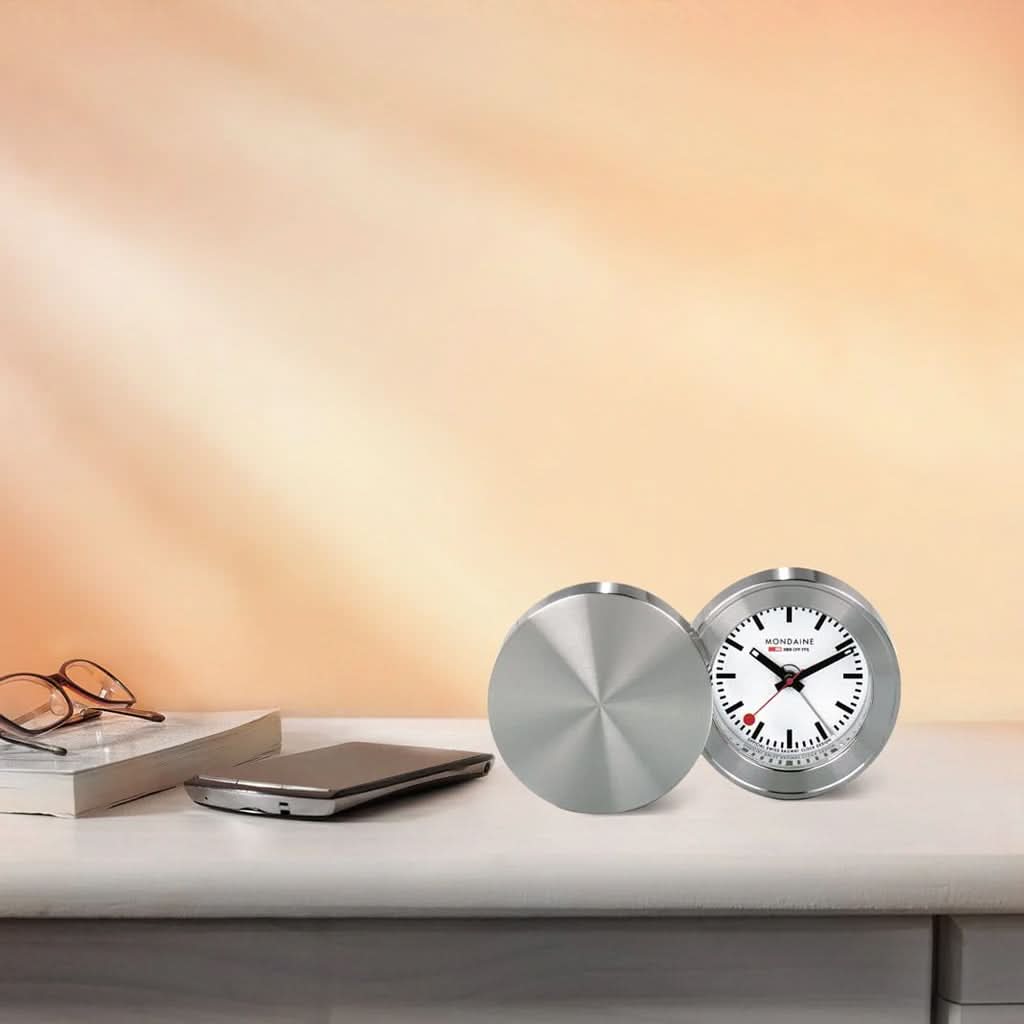 Mondaine Watch Accessory Mondaine Silver Coloured Table and Alarm Clock MSM.64410