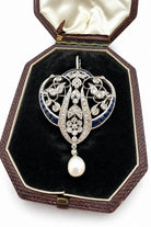 Ogden Of Harrogate Antique 18ct White Gold, Sapphire and Diamond Brooch Pendant