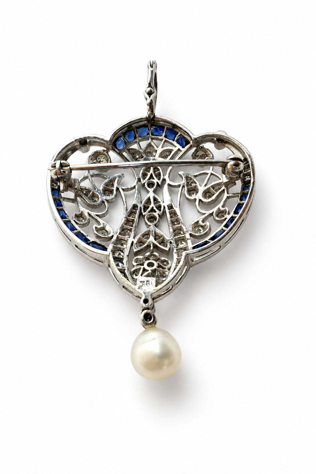 Ogden Of Harrogate Antique 18ct White Gold, Sapphire and Diamond Brooch Pendant