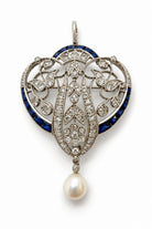 Ogden Of Harrogate Antique 18ct White Gold, Sapphire and Diamond Brooch Pendant