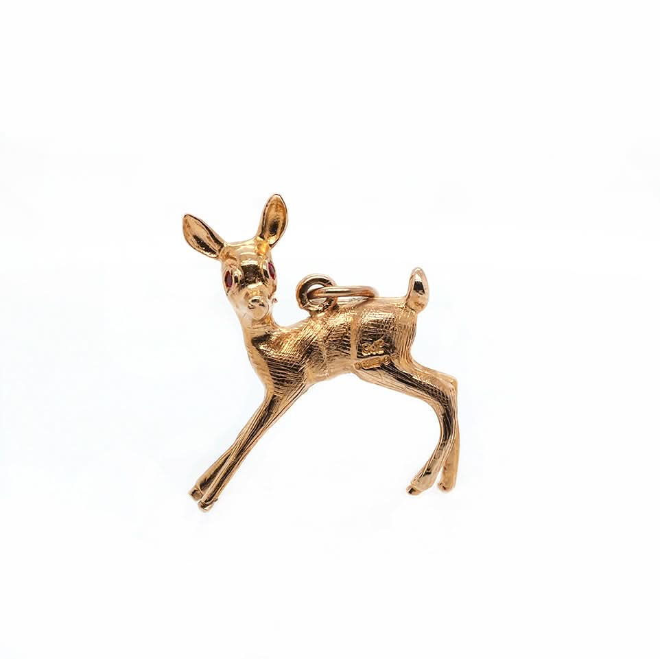 Ogden Of Harrogate Designer Jewellery 9ct Gold Bambi Charm with Gem-Set Eyes