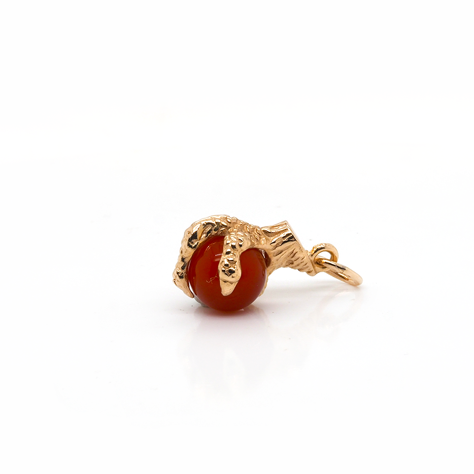 Ogden Of Harrogate Designer Jewellery 9ct Yellow Gold Eagle Claw & Carnelian Bead Charm