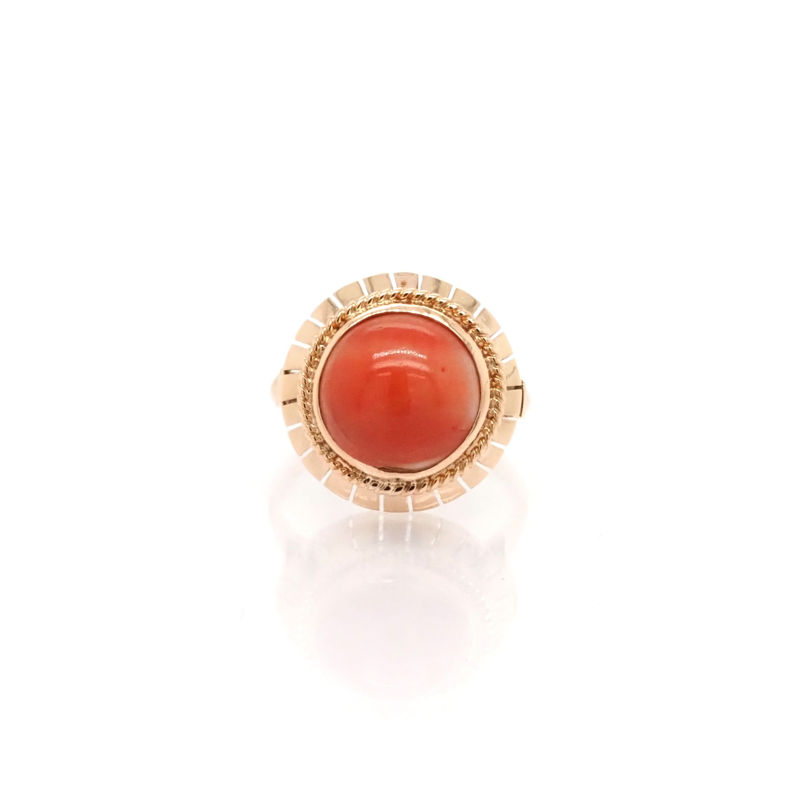 Ogden of Harrogate Jewellery 14ct Yellow Gold Ornate Coral Dress Ring, c.1950