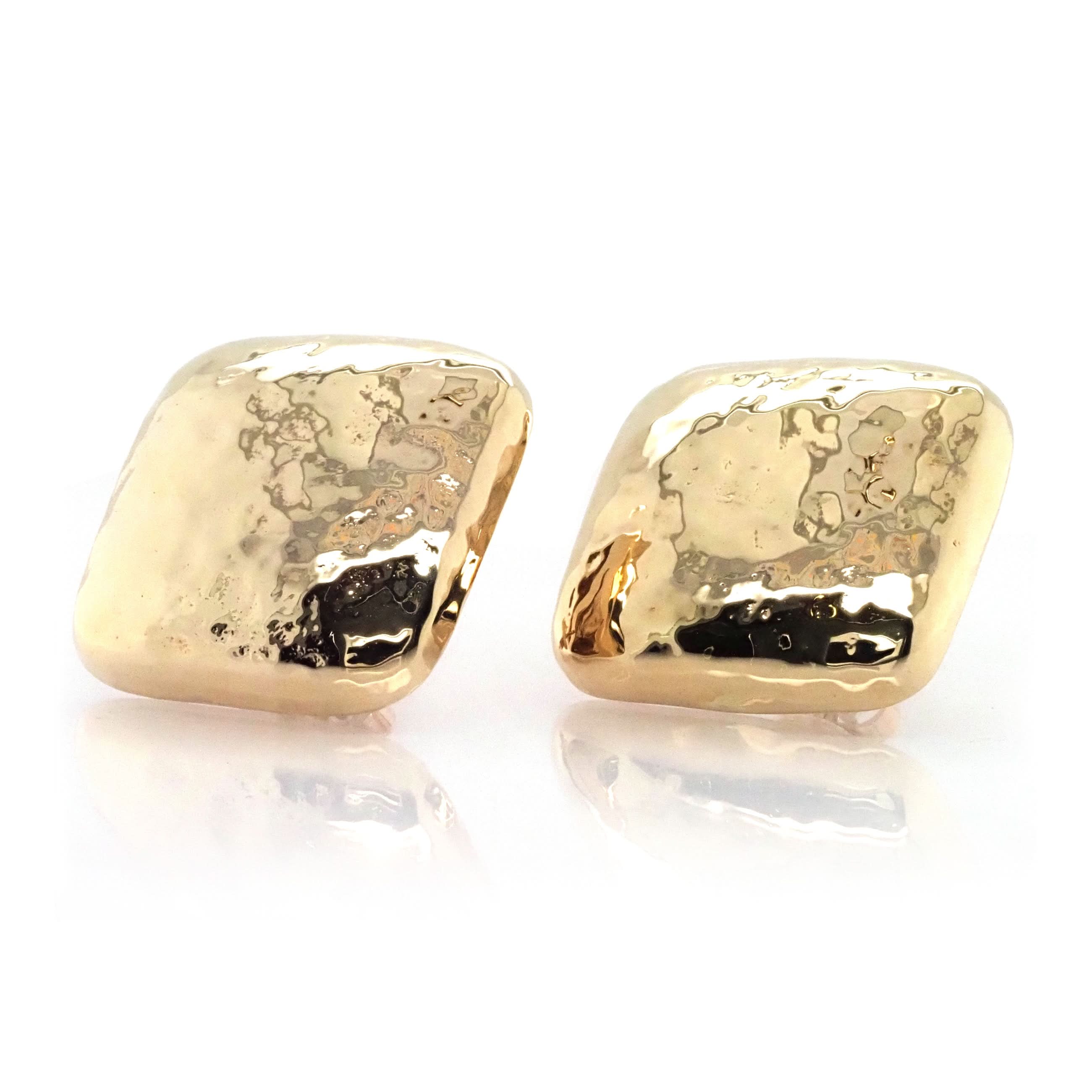 Ogden of Harrogate Jewellery 14ct Yellow Gold Square Hammered Stud Earrings, c.1960
