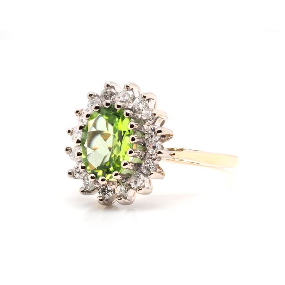 Ogden of Harrogate Jewellery 18ct Gold Oval Peridot and Diamond Cluster Ring