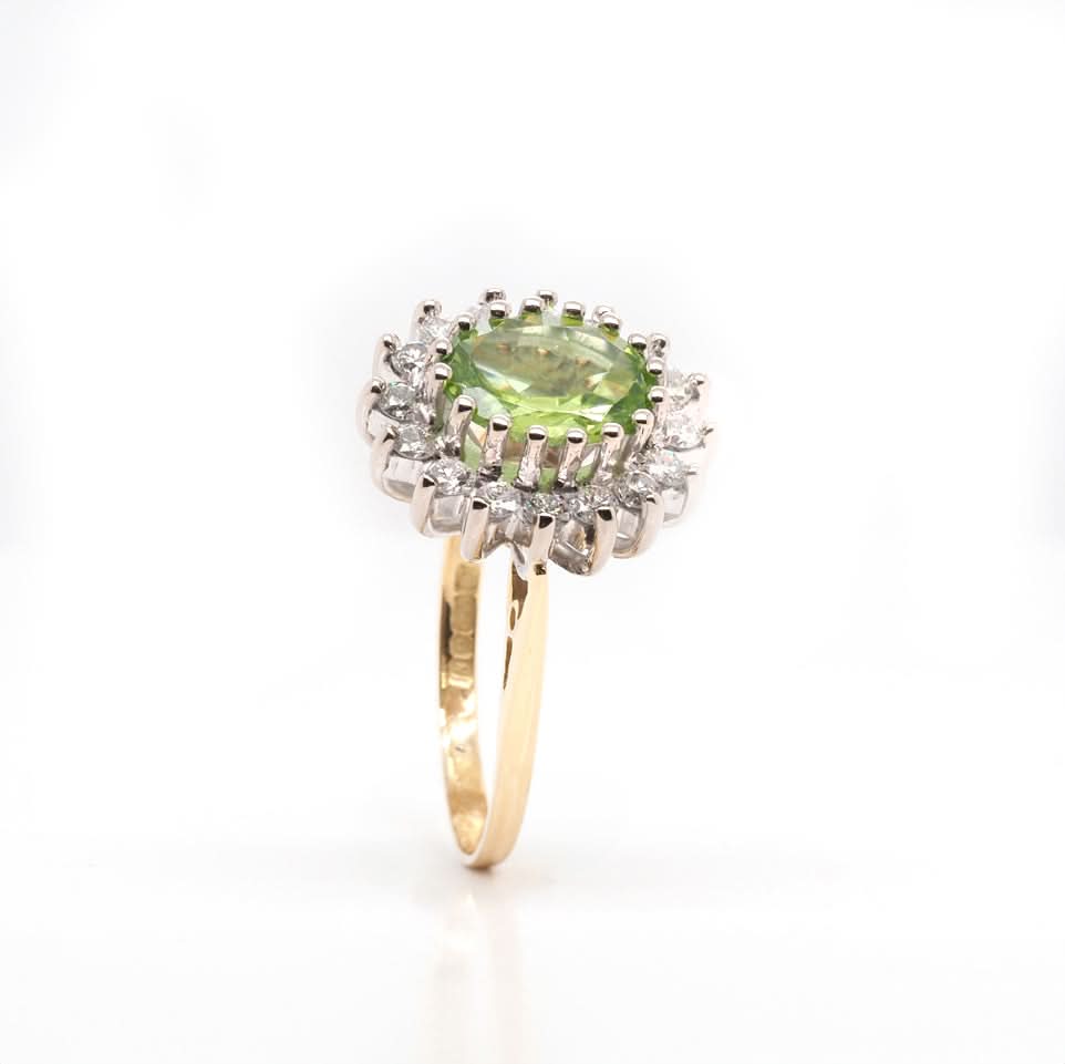 Ogden of Harrogate Jewellery 18ct Gold Oval Peridot and Diamond Cluster Ring