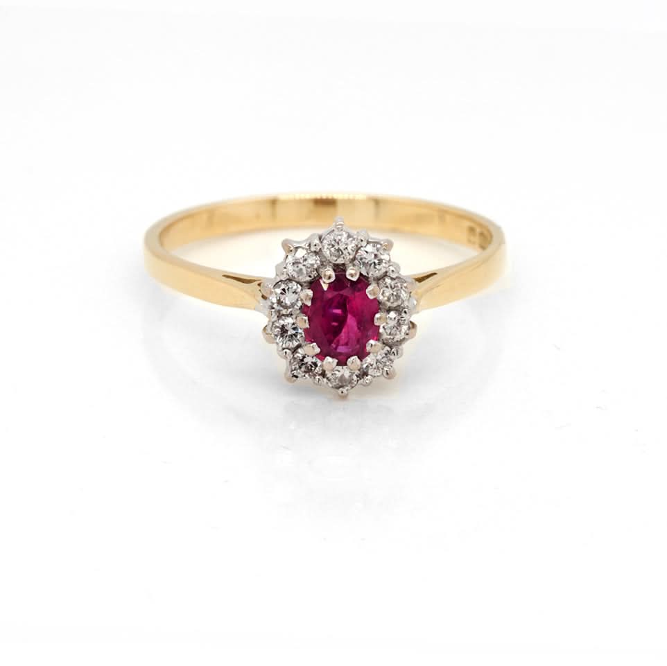 Ogden of Harrogate Jewellery 18ct Gold Ruby and Diamond Vintage Cluster Ring