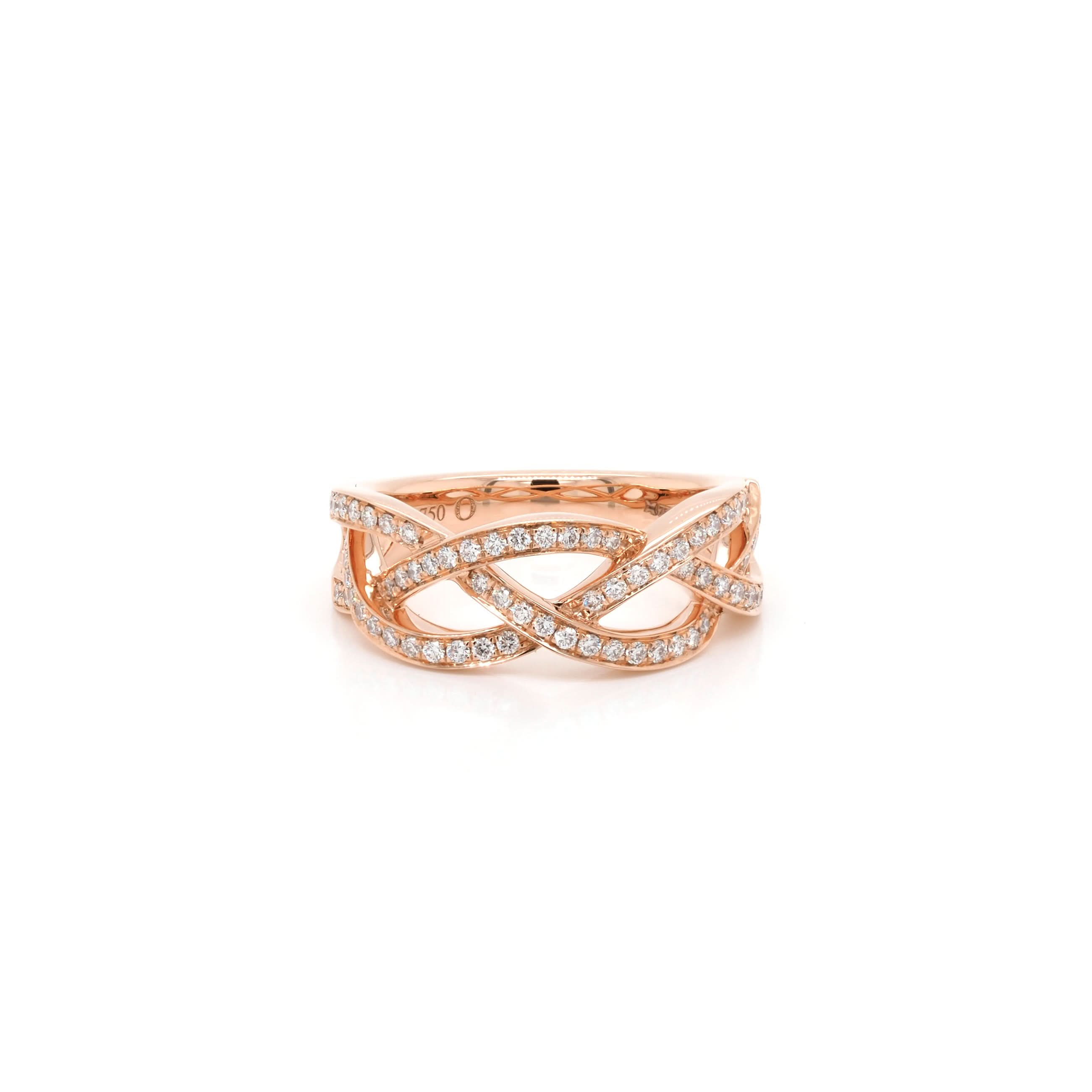 Ogden of Harrogate Jewellery 18ct Rose Gold Diamond-Set Plait Ring