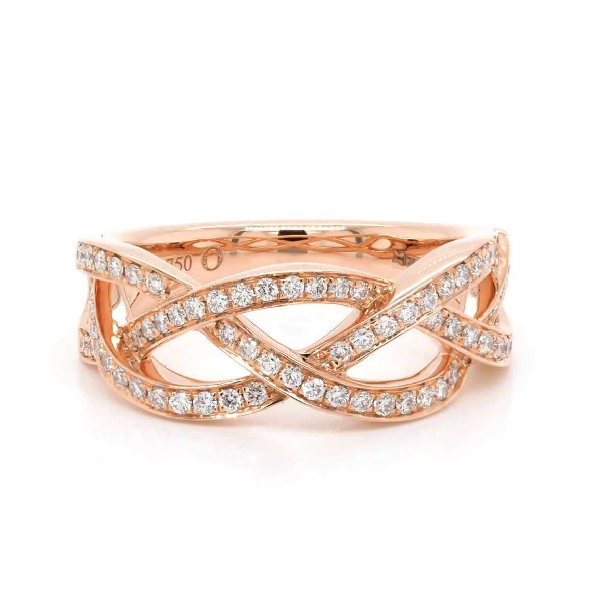 Ogden of Harrogate Jewellery 18ct Rose Gold Diamond-Set Plait Ring
