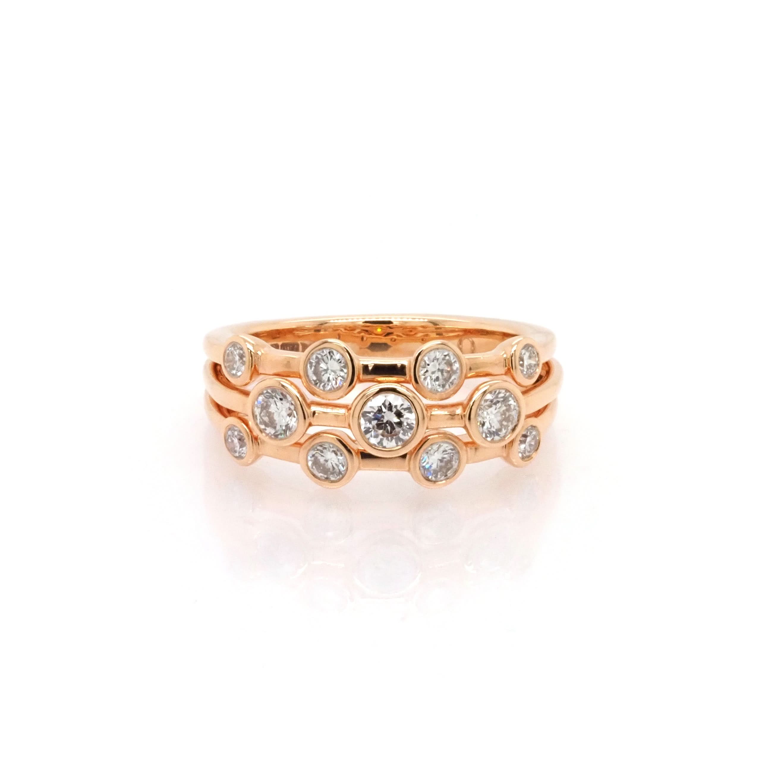 Ogden of Harrogate Jewellery 18ct Rose Gold Three-Band Collet-Set Diamond Ring