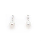 Ogden of Harrogate Jewellery 18CT White Gold 9mm Cultured Pearl and Diamond Drop Earrings