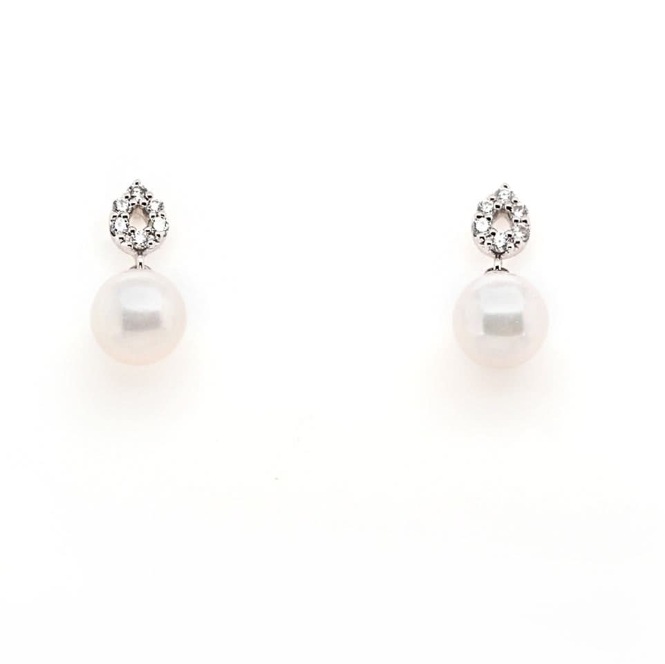 Ogden of Harrogate Jewellery 18ct White Gold Akoya Pearl and Diamond Stud Earrings