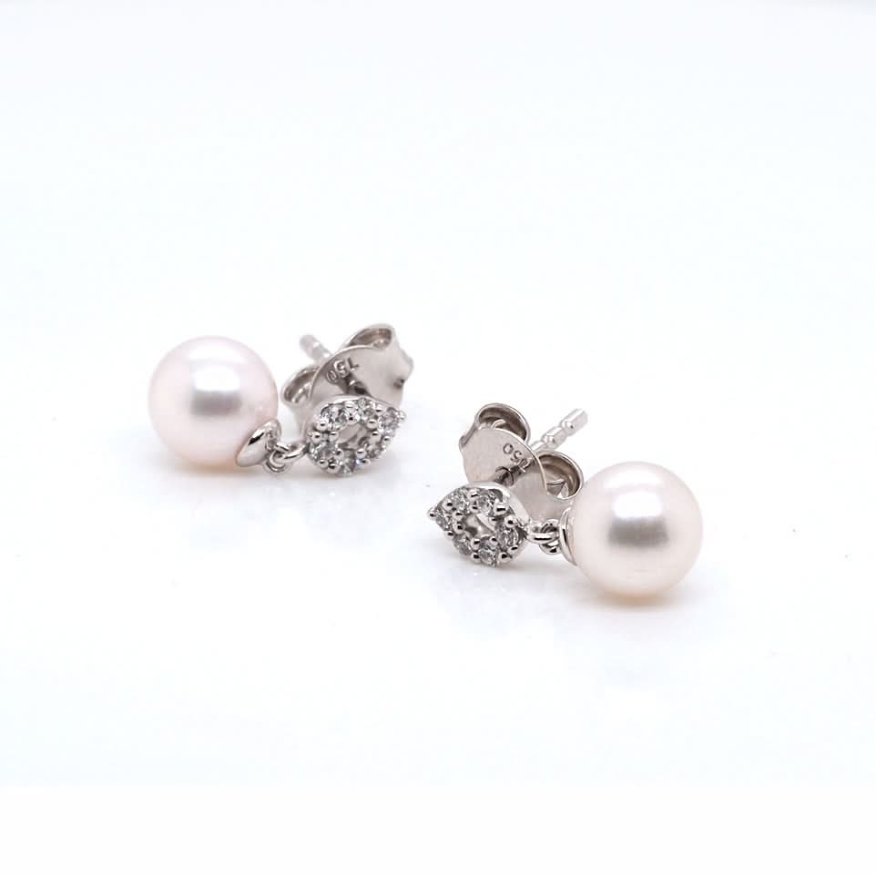 Ogden of Harrogate Jewellery 18ct White Gold Akoya Pearl and Diamond Stud Earrings