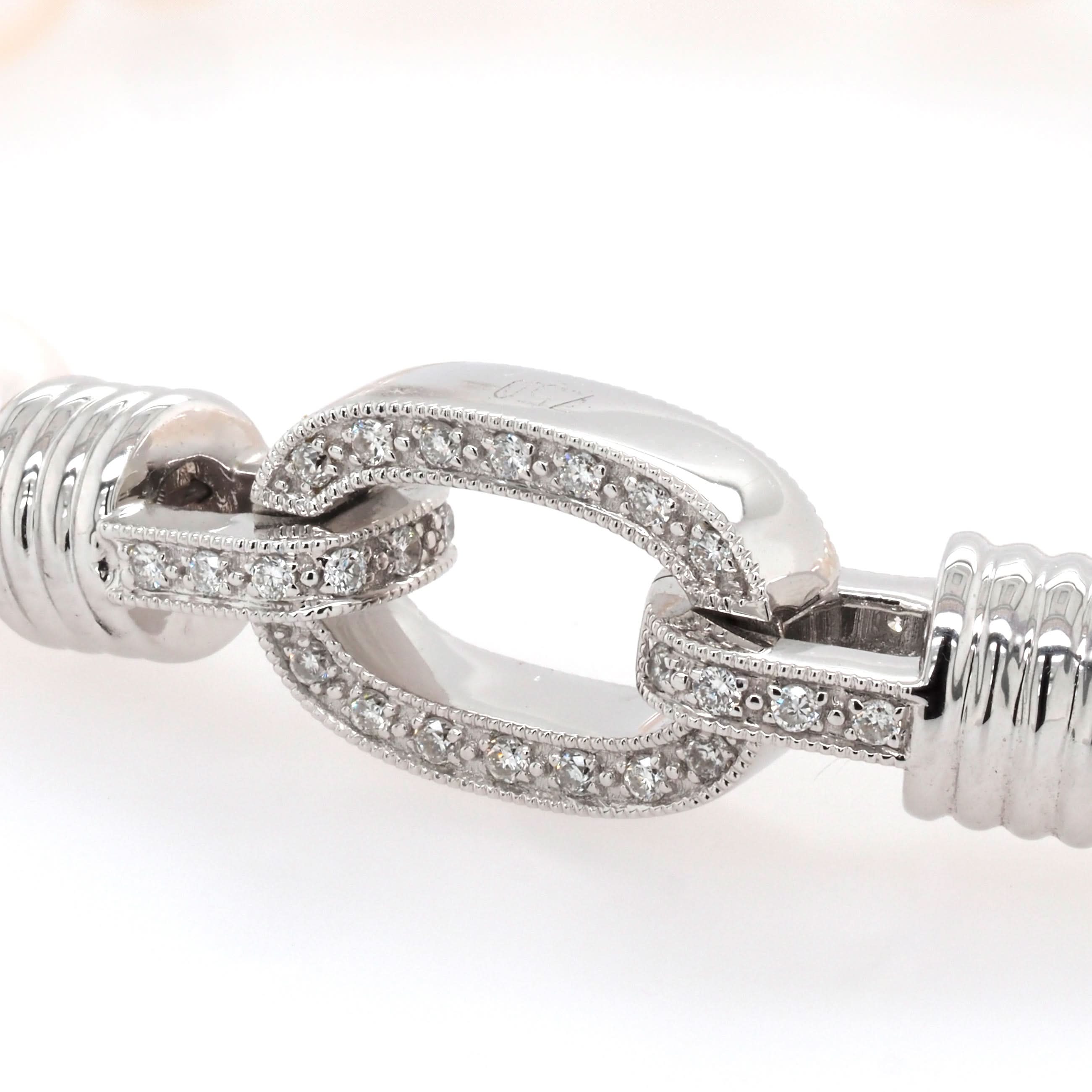 Ogden of Harrogate Jewellery 18ct White Gold Akoya Pearl Bracelet with Diamond-Set Chain-Link Clasp