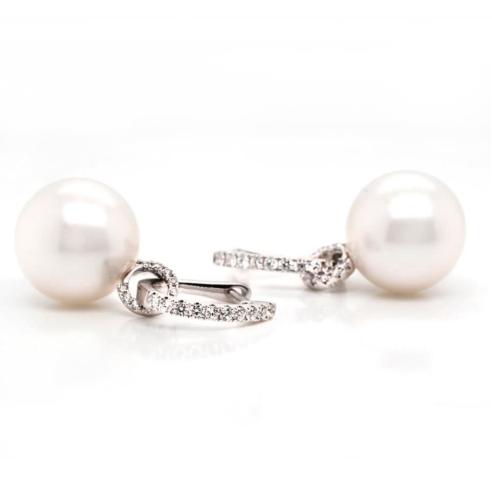 Ogden of Harrogate Jewellery 18ct White Gold Akoya Pearl Earrings with Detachable Diamond-Set Hoops
