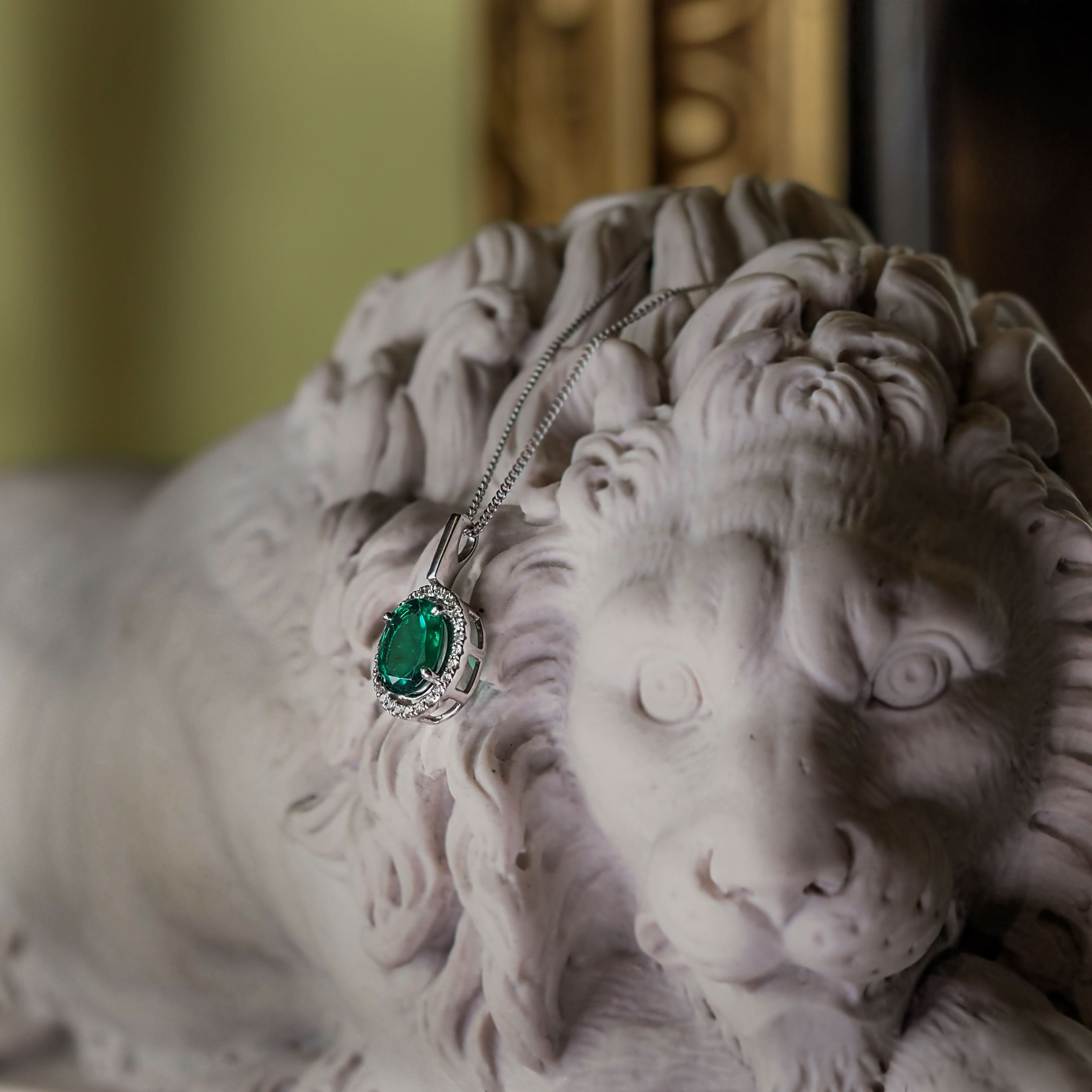 Ogden of Harrogate Jewellery 18ct White Gold Colombian Emerald and Diamond Cluster Pendant, 3.80cts