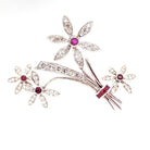 Ogden of Harrogate Jewellery 18ct White Gold, Diamond and Ruby Brooch and Earring Suite, 1940s