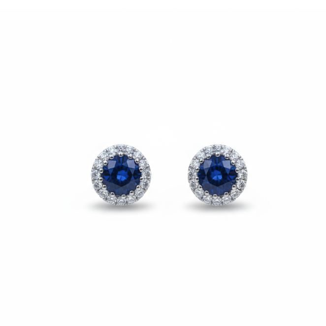 Ogden of Harrogate Jewellery 18ct White Gold Diamond and Sapphire Cluster Studs