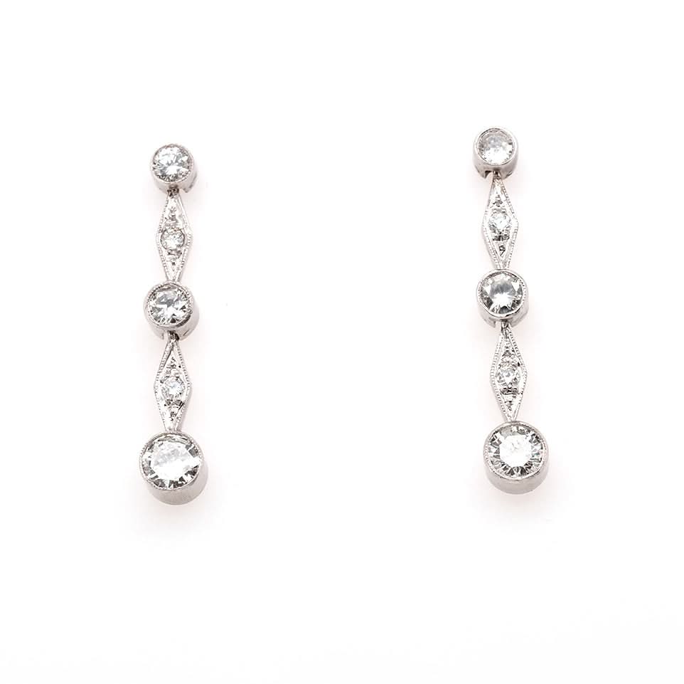 Ogden of Harrogate Jewellery 18ct White Gold Diamond Drop Earrings with Five Diamonds per Earring