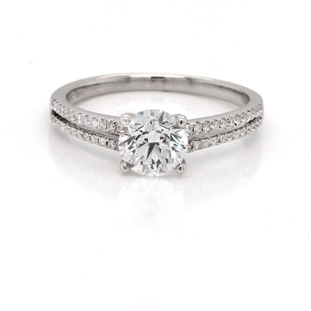 Ogden of Harrogate Jewellery 18ct White Gold Diamond Solitaire Ring with Diamond-Set Shoulders, cert. 1.01 G VS2