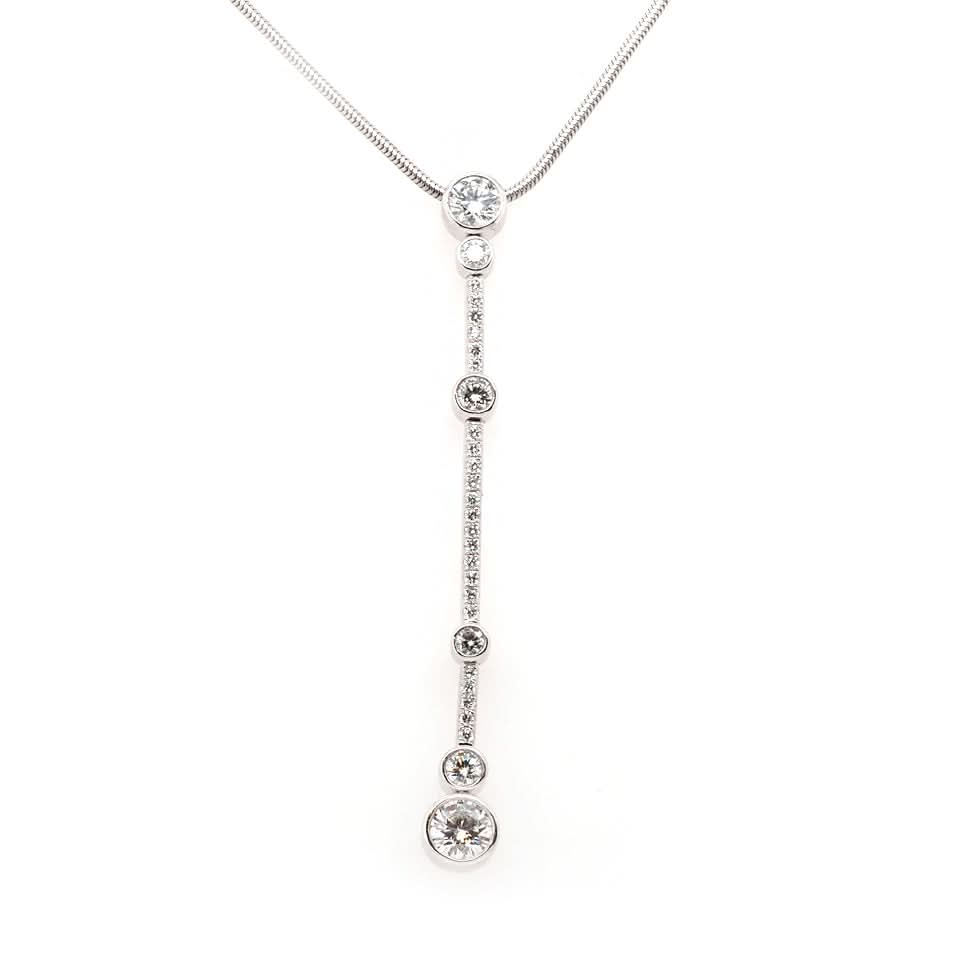 Ogden of Harrogate Jewellery 18ct White Gold Diamond Waterfall Pendant on Snake Chain by Boodles