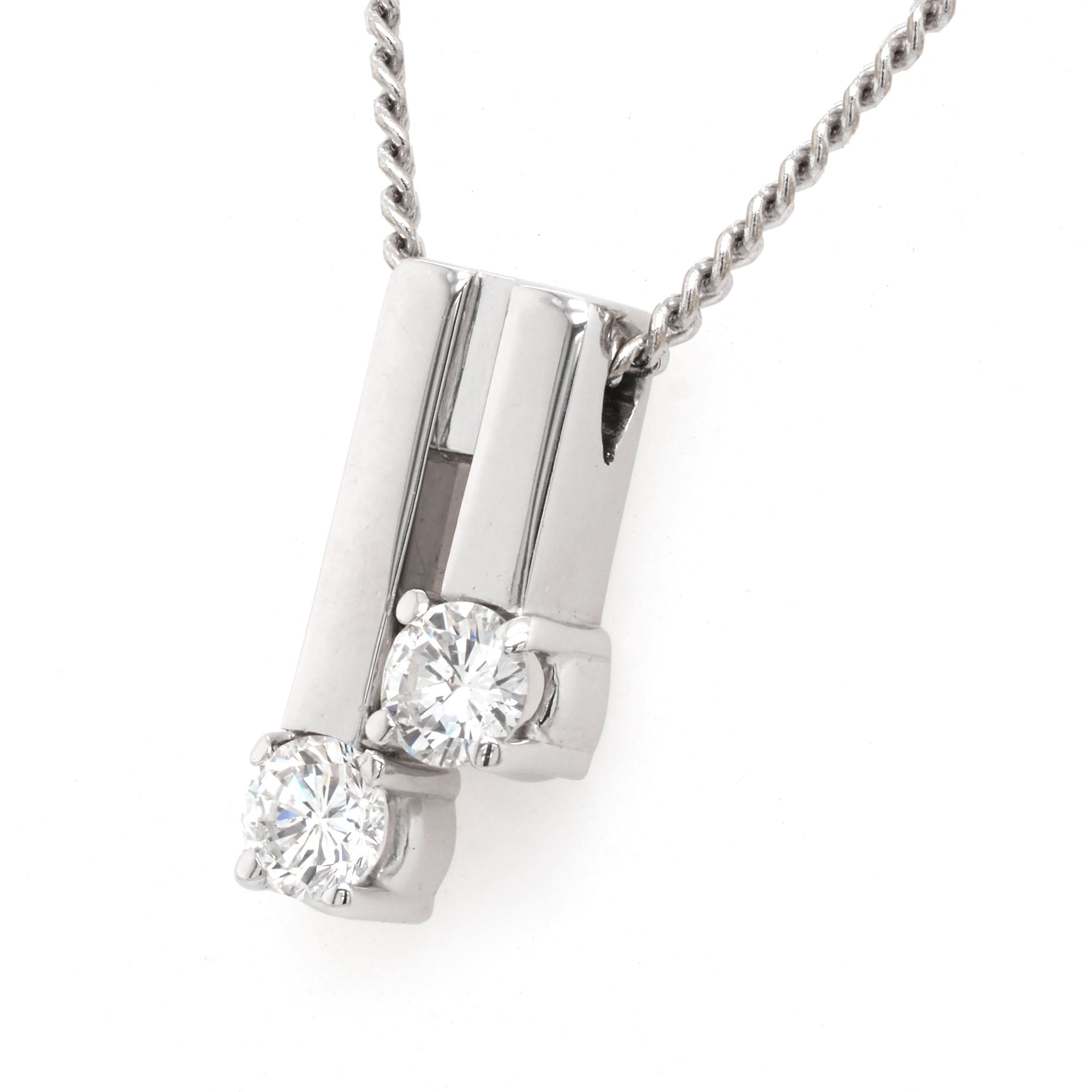 Ogden of Harrogate Jewellery 18ct White Gold Dual-Bar Diamond-Set Pendant