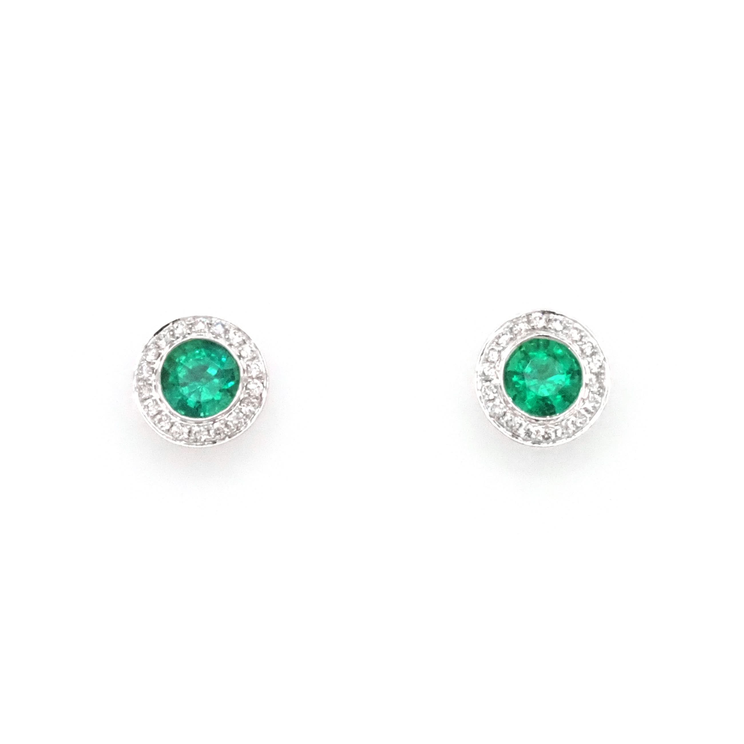 Ogden of Harrogate Jewellery 18ct White Gold Emerald and Diamond Stud Earrings