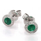 Ogden of Harrogate Jewellery 18ct White Gold Emerald and Diamond Stud Earrings