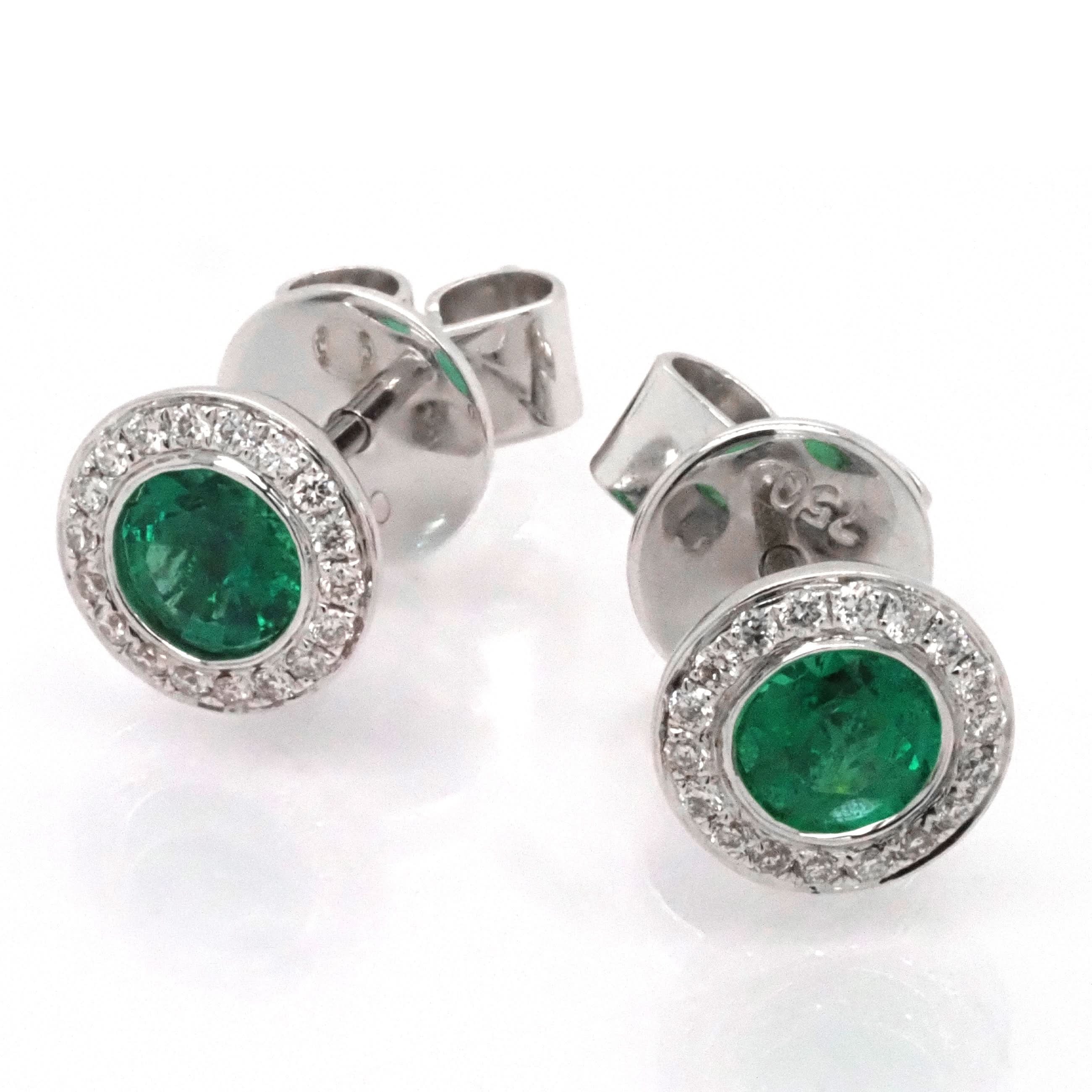 Ogden of Harrogate Jewellery 18ct White Gold Emerald and Diamond Stud Earrings