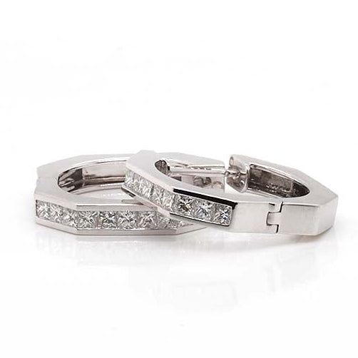 Ogden of Harrogate Jewellery 18ct White Gold Octagonal Diamond-Set Hinged Hoop Earrings