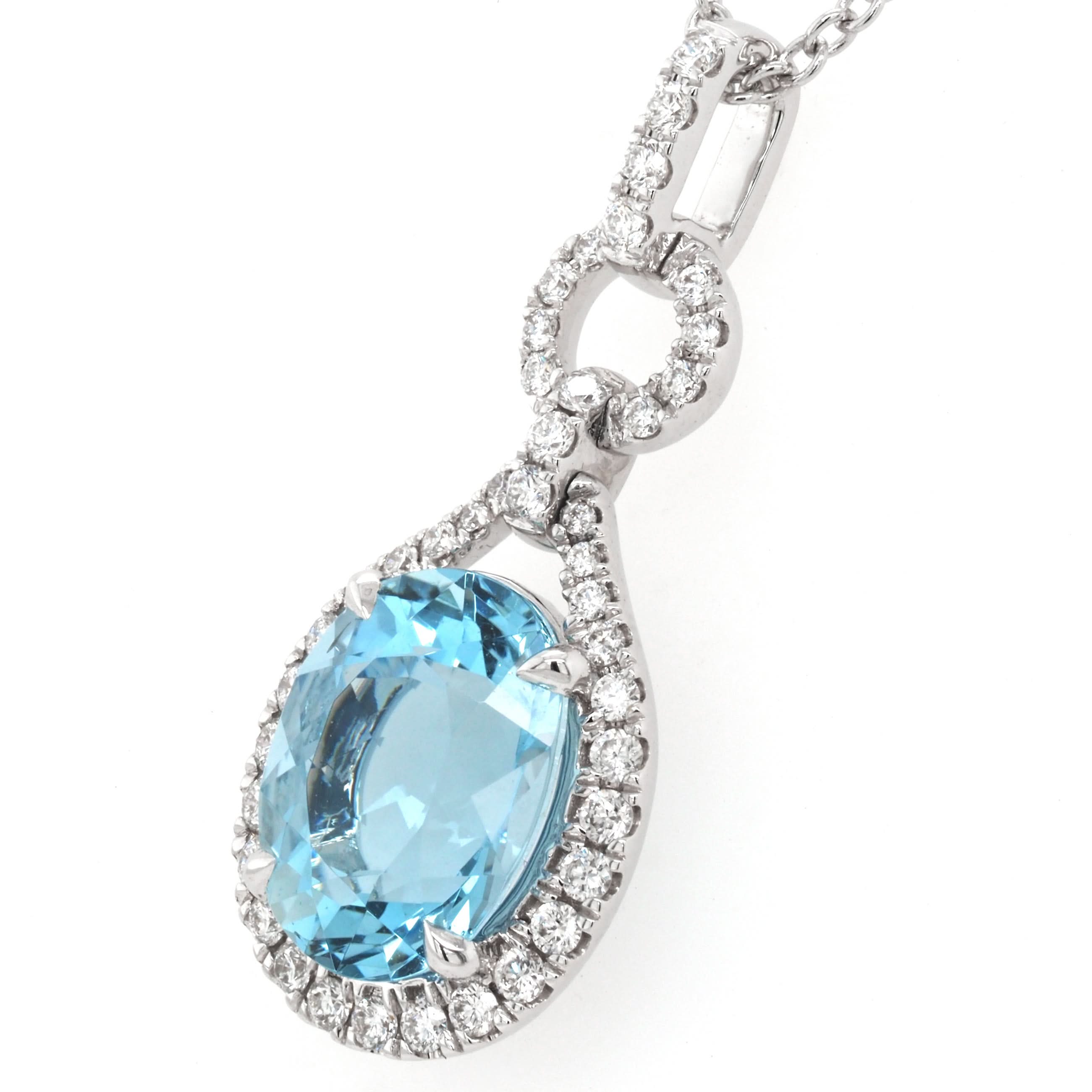 Ogden of Harrogate Jewellery 18ct White Gold Oval Aquamarine and Diamond Cluster Pendant