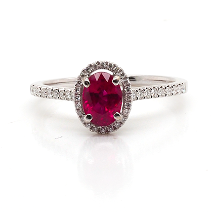 Ogden of Harrogate Jewellery 18ct White Gold Oval Ruby & Diamond Cluster Ring