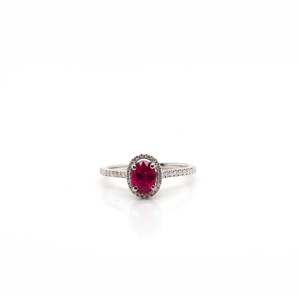 Ogden of Harrogate Jewellery 18ct White Gold Oval Ruby & Diamond Cluster Ring