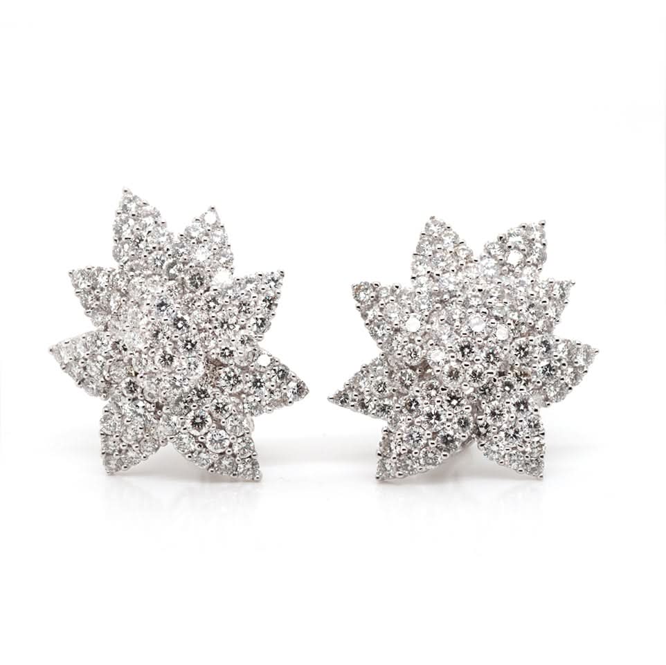 Ogden of Harrogate Jewellery 18ct White Gold Pavé Set Floral Diamond Earrings