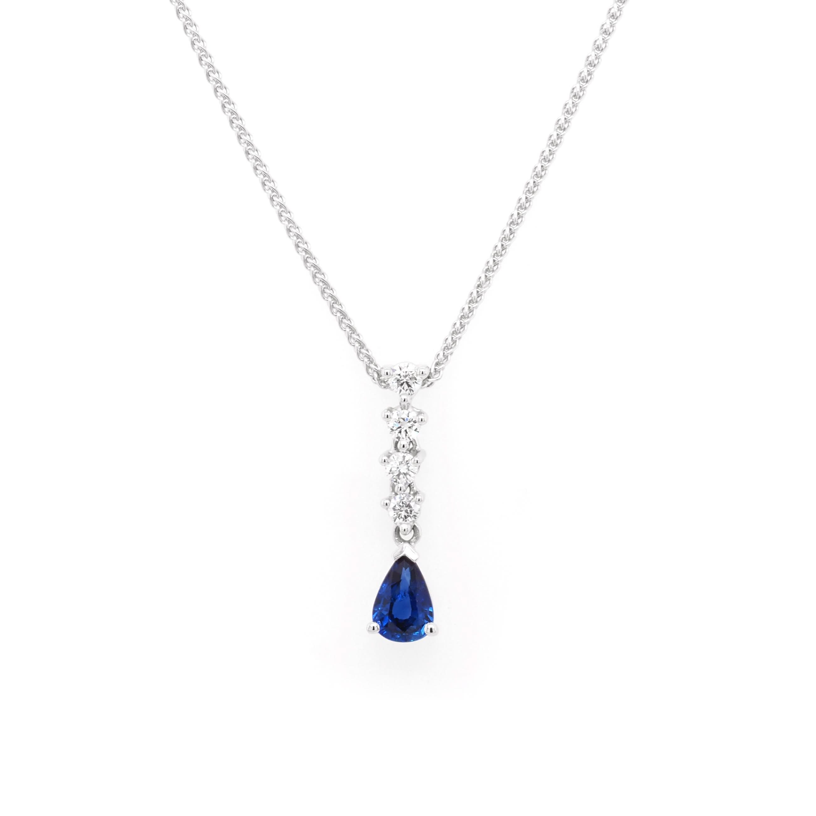 Ogden of Harrogate Jewellery 18ct White Gold Pear-Cut Sapphire and Diamond Drop Pendant