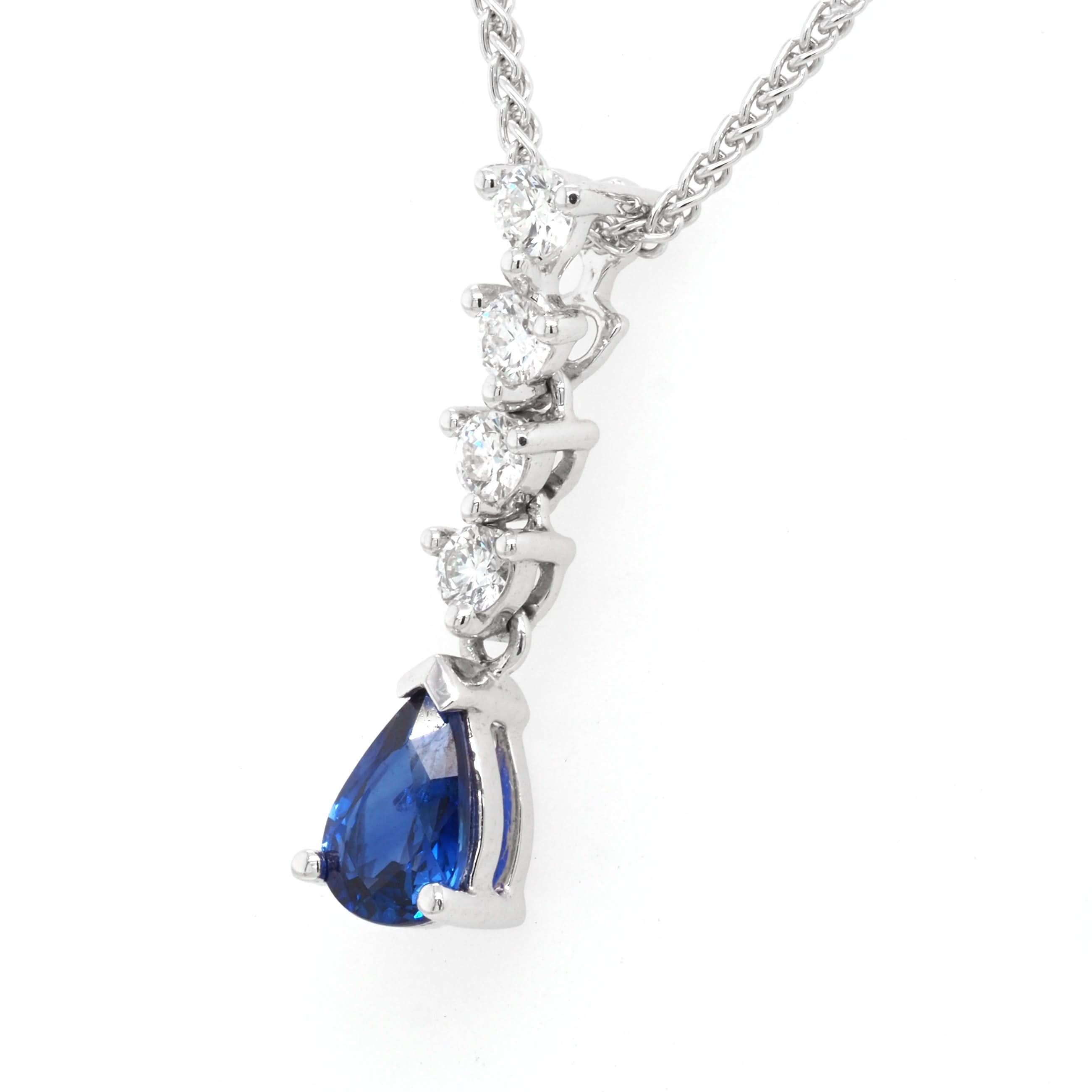 Ogden of Harrogate Jewellery 18ct White Gold Pear-Cut Sapphire and Diamond Drop Pendant