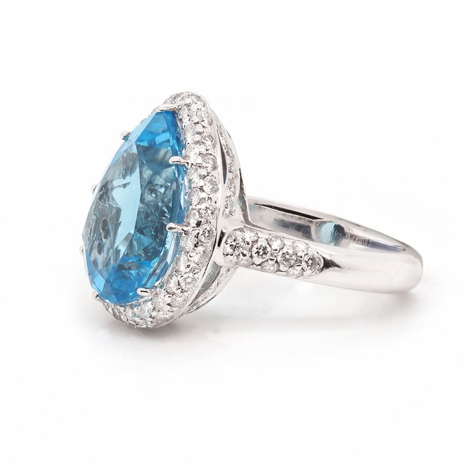 Ogden of Harrogate Jewellery 18ct White Gold Pear-Shaped Blue Topaz and Diamond Ring
