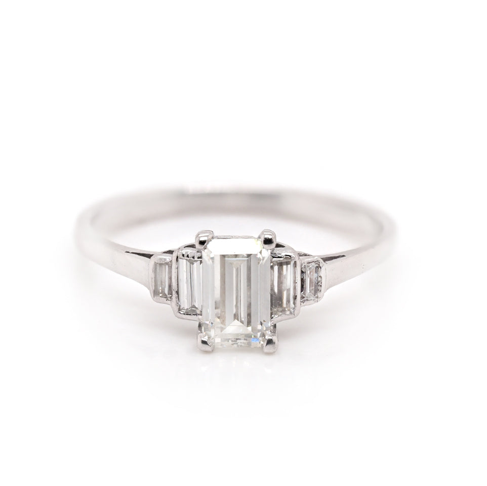 Ogden of Harrogate Jewellery 18ct White Gold & Platinum Emerald Cut Diamond Ring
