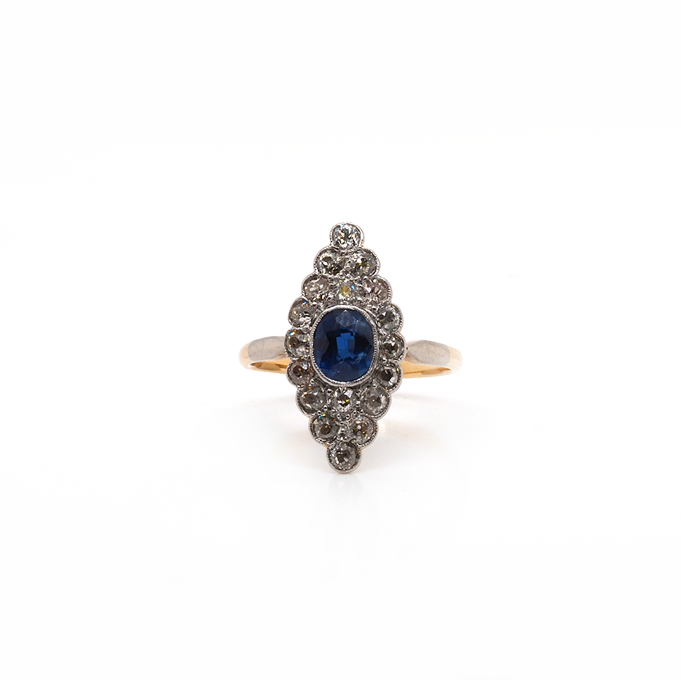 Ogden of Harrogate Jewellery 18ct White Gold & Platinum Unheated Sapphire and Diamond Navette Ring