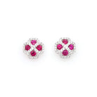 Ogden of Harrogate Jewellery 18ct White Gold Ruby and Diamond Cluster Earrings