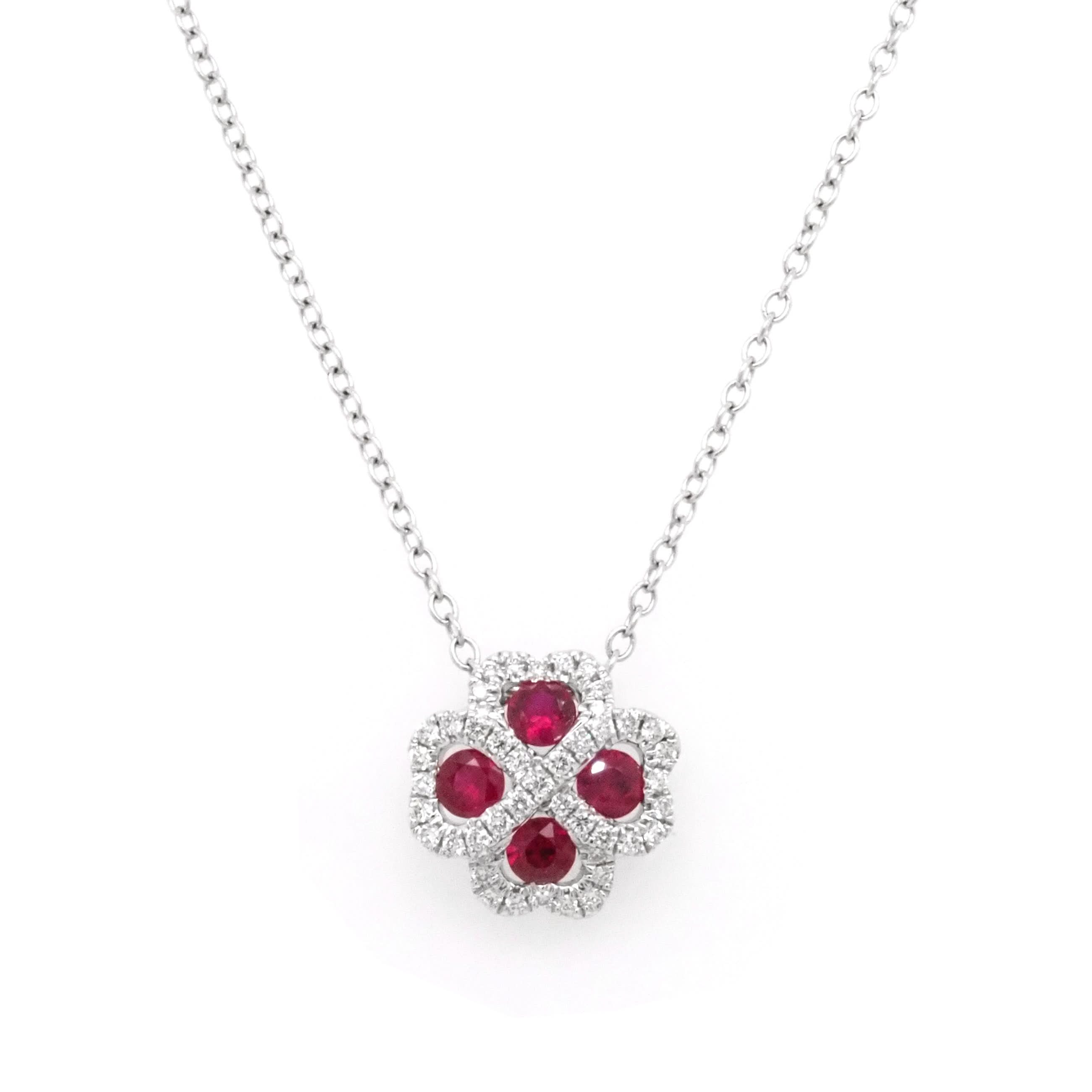 Ogden of Harrogate Jewellery 18ct White Gold Ruby and Diamond-Set Cluster Pendant