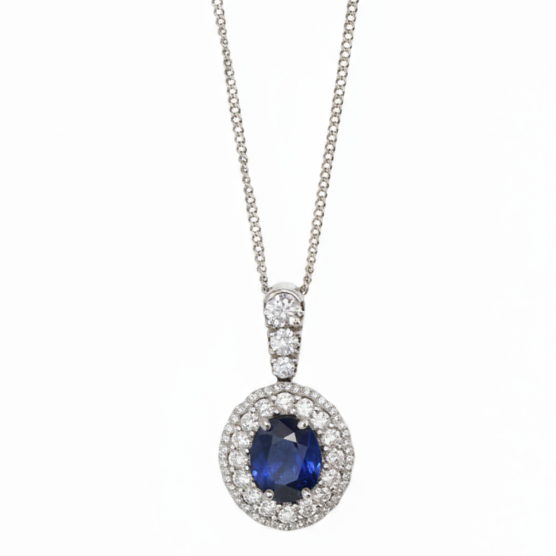 Ogden Of Harrogate Jewellery 18ct White Gold Saphire and Diamond Pendant