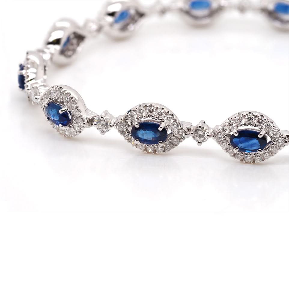 Ogden of Harrogate Jewellery 18ct White Gold Sapphire and Diamond Cluster Bracelet