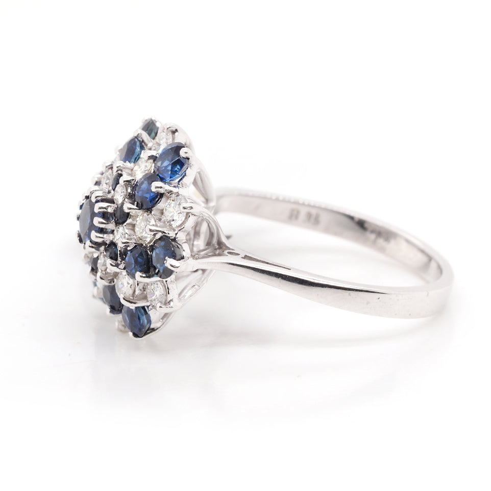 Ogden of Harrogate Jewellery 18ct White Gold Sapphire and Diamond Cluster Ring