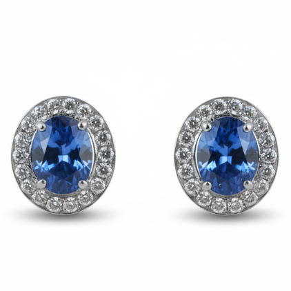 Ogden of Harrogate Jewellery 18ct White Gold Sapphire and Diamond Stud Earrings