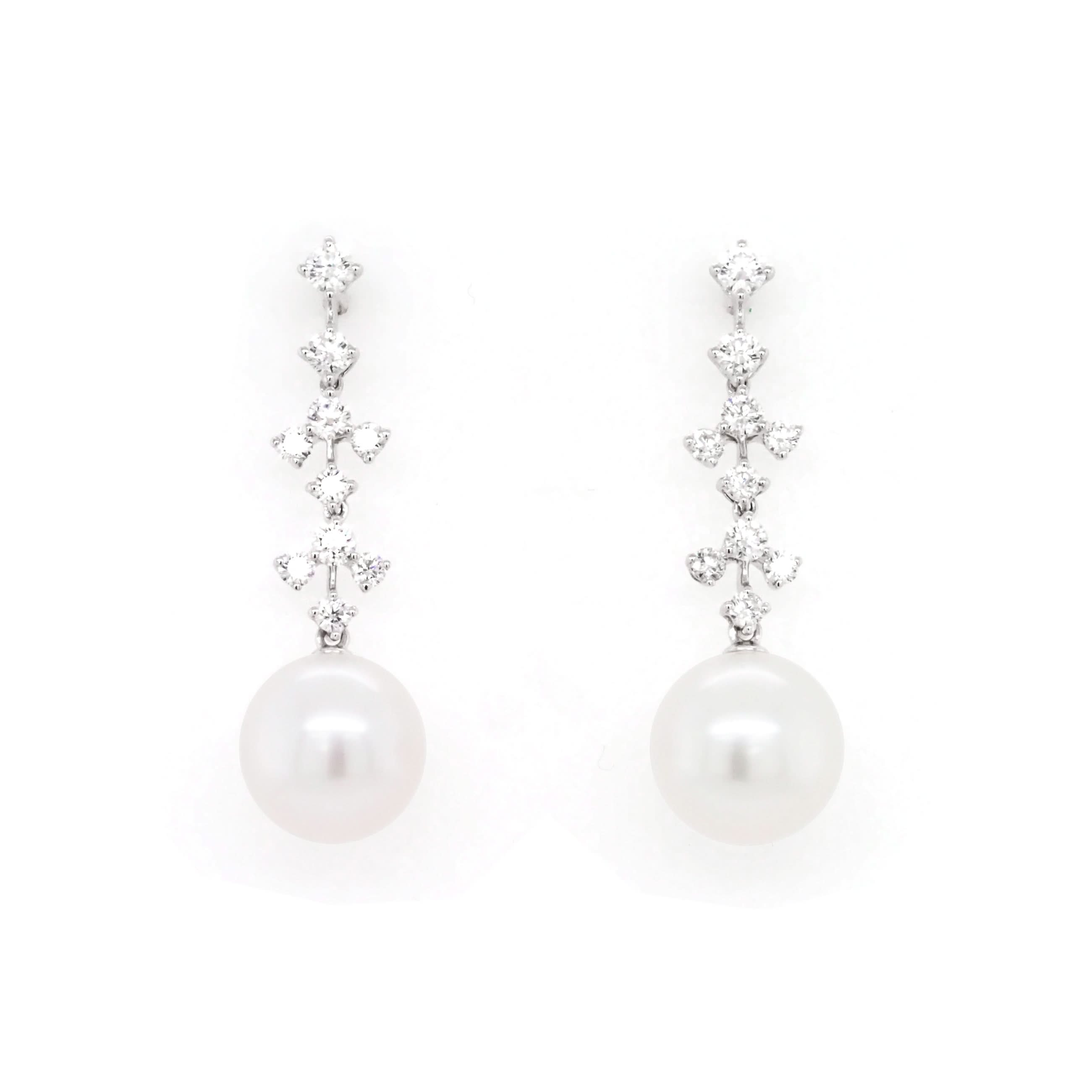 Ogden of Harrogate Jewellery 18ct White Gold South Sea Pearl and Diamond Earrings