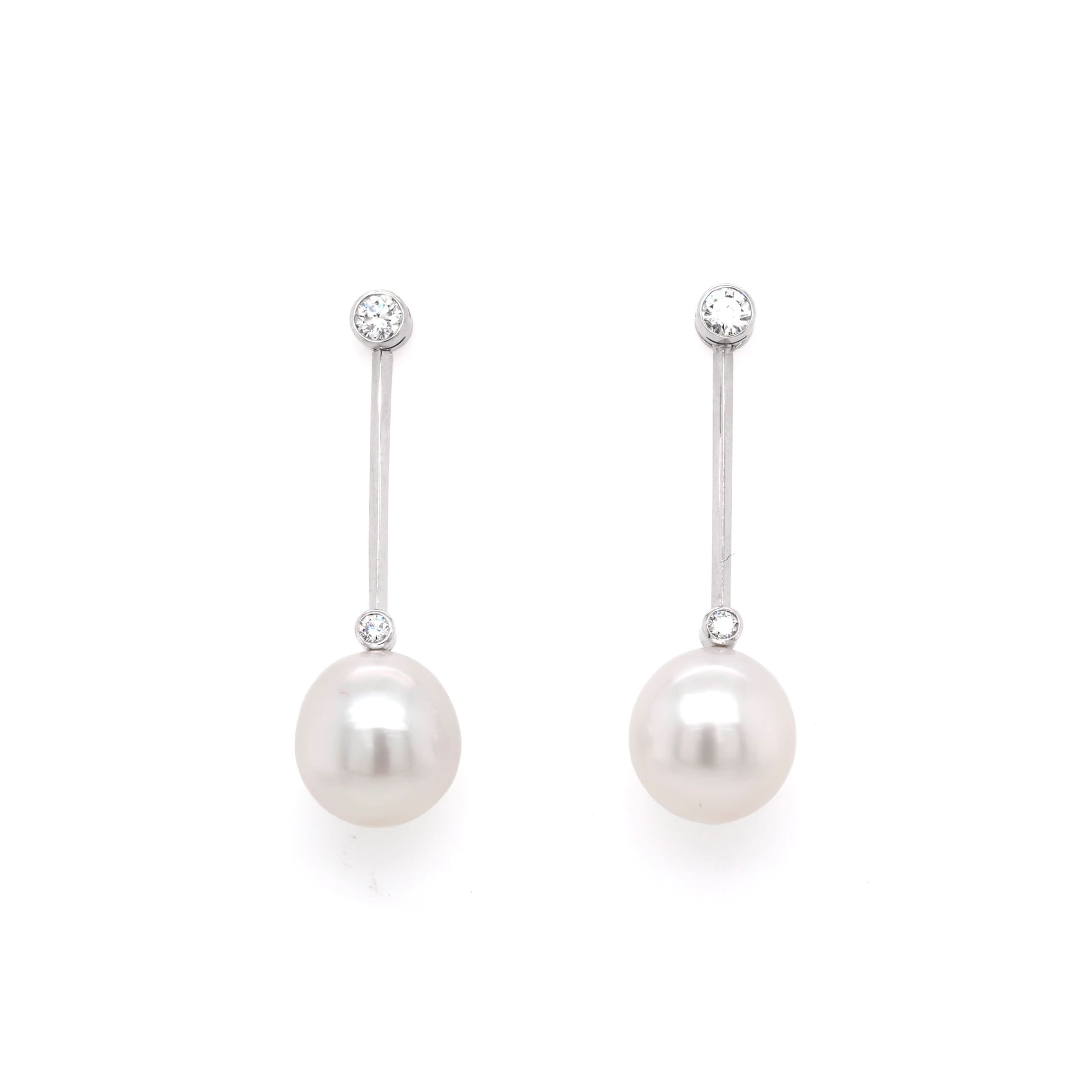 Ogden of Harrogate Jewellery 18ct White Gold South Sea Pearl and Diamond Stud Drop Bar Earrings