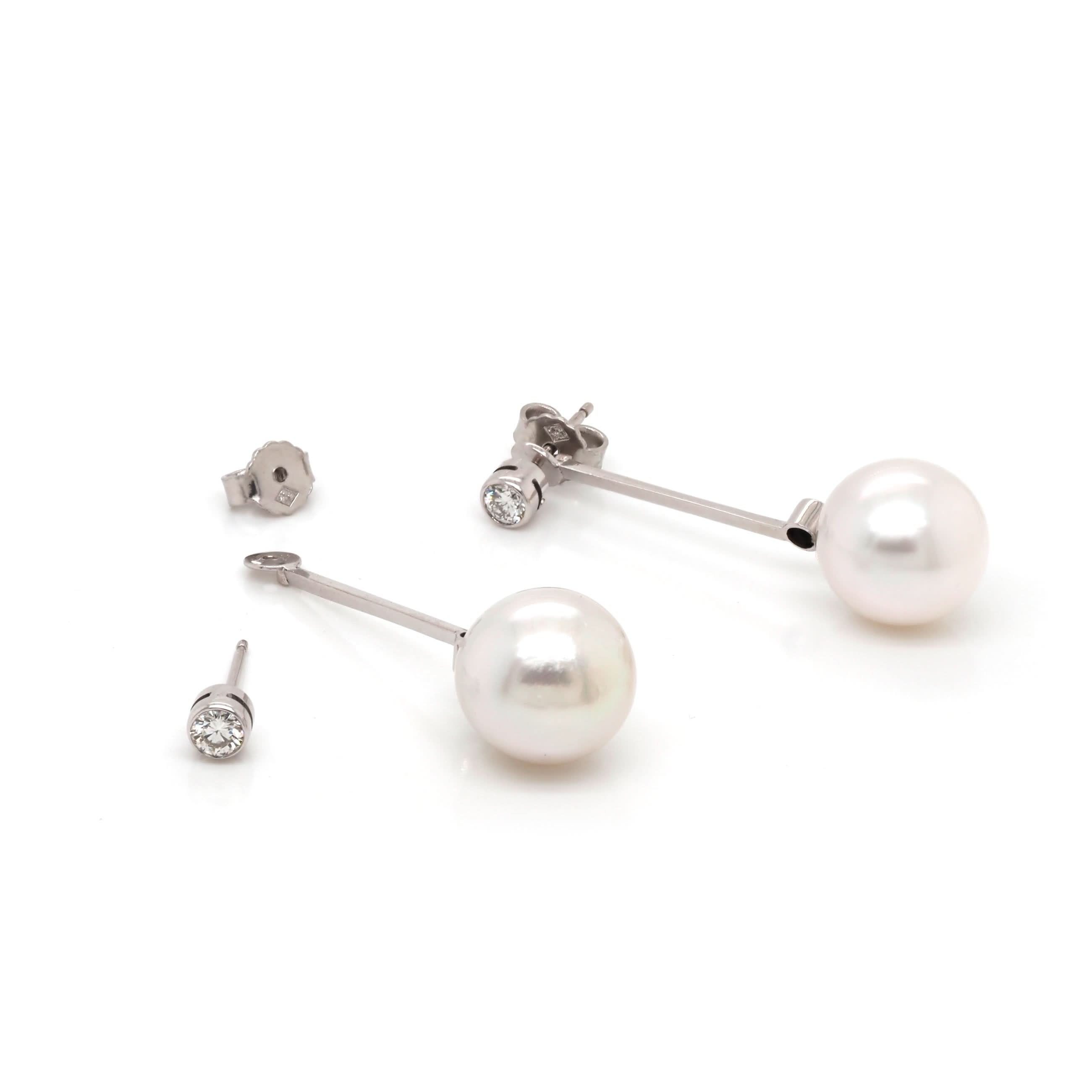 Ogden of Harrogate Jewellery 18ct White Gold South Sea Pearl and Diamond Stud Drop Bar Earrings