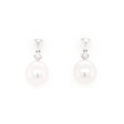 Ogden of Harrogate Jewellery 18ct White Gold South Sea Pearl and Pear-Cut Diamond Drop Earrings