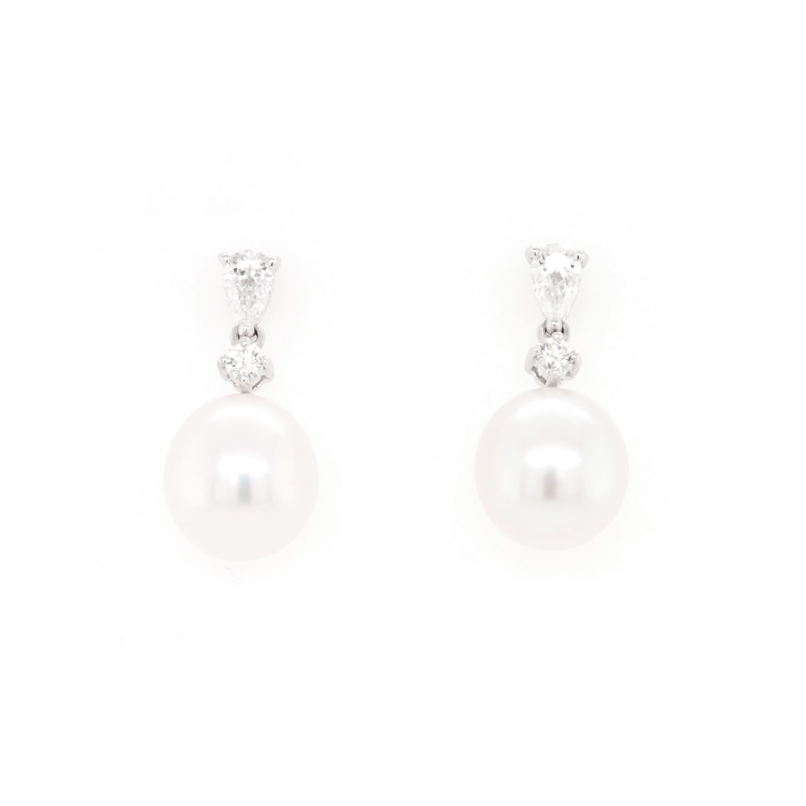 Ogden of Harrogate Jewellery 18ct White Gold South Sea Pearl and Pear-Cut Diamond Drop Earrings